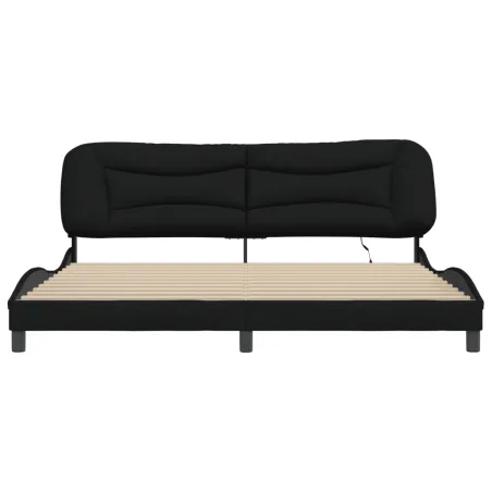 Cadre de lit avec LED sans matelas Hvar noir 200x200 cm tissu