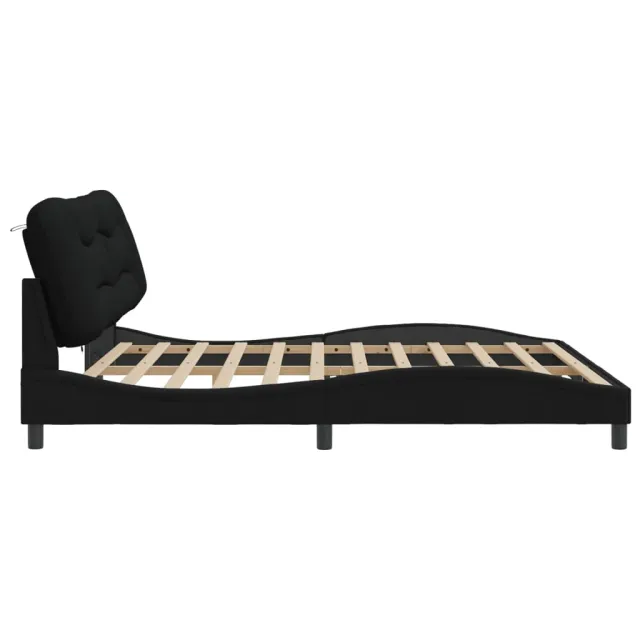 Cadre de lit avec LED sans matelas Hvar noir 200x200 cm tissu