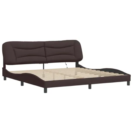 Cadre de lit avec LED sans matelas Hvar marron foncé 200x200cm tissu