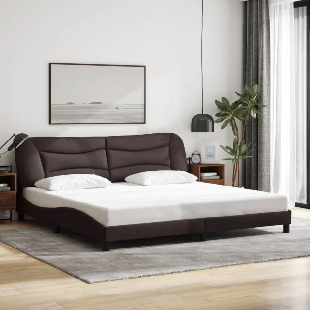 Cadre de lit avec LED sans matelas Hvar marron foncé 200x200cm tissu
