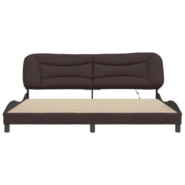 Cadre de lit avec LED sans matelas Hvar marron foncé 200x200cm tissu