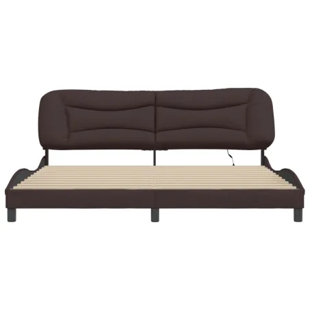 Cadre de lit avec LED sans matelas Hvar marron foncé 200x200cm tissu