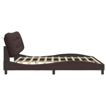 Cadre de lit avec LED sans matelas Hvar marron foncé 200x200cm tissu