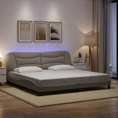 Cadre de lit avec LED sans matelas Hvar taupe 200x200 cm tissu
