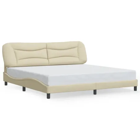 Cadre de lit avec LED sans matelas Hvar crème 200x200 cm tissu