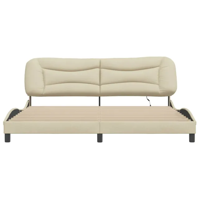 Cadre de lit avec LED sans matelas Hvar crème 200x200 cm tissu