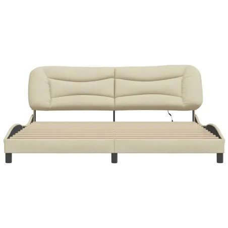 Cadre de lit avec LED sans matelas Hvar crème 200x200 cm tissu