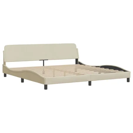 Cadre de lit avec LED sans matelas Hvar crème 200x200 cm tissu