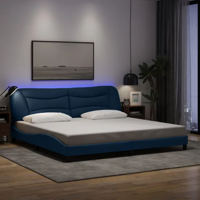 Cadre de lit avec LED sans matelas Hvar bleu 200x200 cm tissu