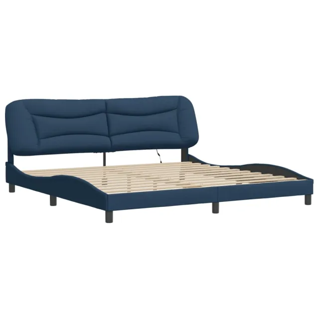 Cadre de lit avec LED sans matelas Hvar bleu 200x200 cm tissu