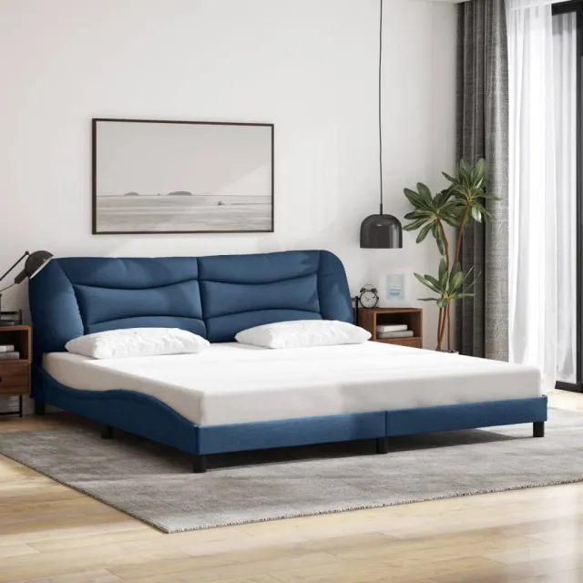 Cadre de lit avec LED sans matelas Hvar bleu 200x200 cm tissu
