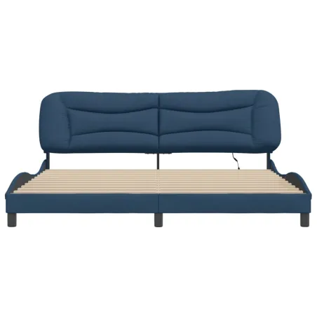 Cadre de lit avec LED sans matelas Hvar bleu 200x200 cm tissu
