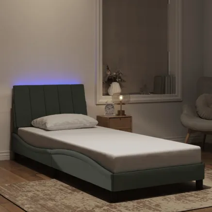Cadre de lit avec LED sans matelas Hanko gris clair 80x200 cm velours