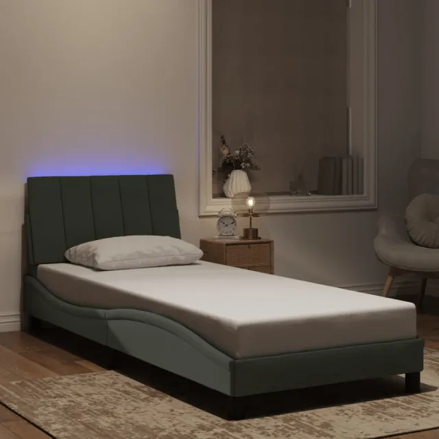 Cadre de lit avec LED sans matelas Hanko gris clair 80x200 cm velours