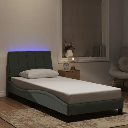 Cadre de lit avec LED sans matelas Hanko gris clair 80x200 cm velours