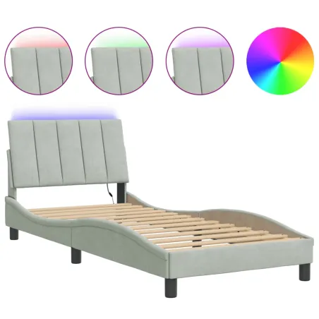Cadre de lit avec LED sans matelas Hanko gris clair 80x200 cm velours