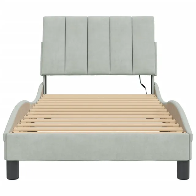 Cadre de lit avec LED sans matelas Hanko gris clair 80x200 cm velours
