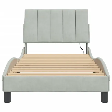 Cadre de lit avec LED sans matelas Hanko gris clair 80x200 cm velours