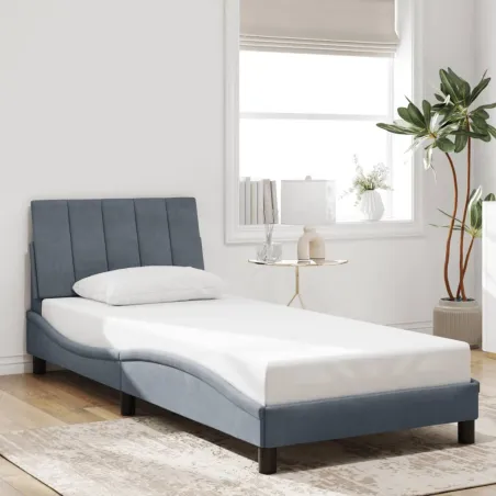 Cadre de lit avec LED sans matelas Hanko gris foncé 80x200 cm velours