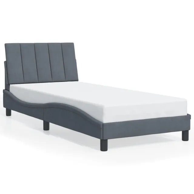 Cadre de lit avec LED sans matelas Hanko gris foncé 80x200 cm velours