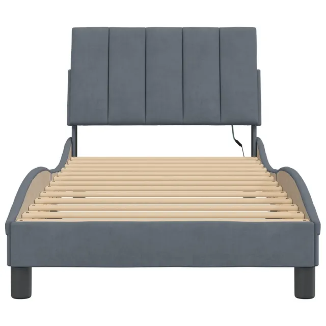 Cadre de lit avec LED sans matelas Hanko gris foncé 80x200 cm velours