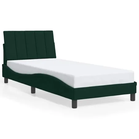 Cadre de lit avec LED sans matelas Hanko vert foncé 80x200 cm velours