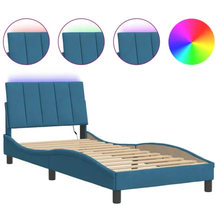 Cadre de lit avec LED sans matelas Hanko bleu 80x200 cm velours 2