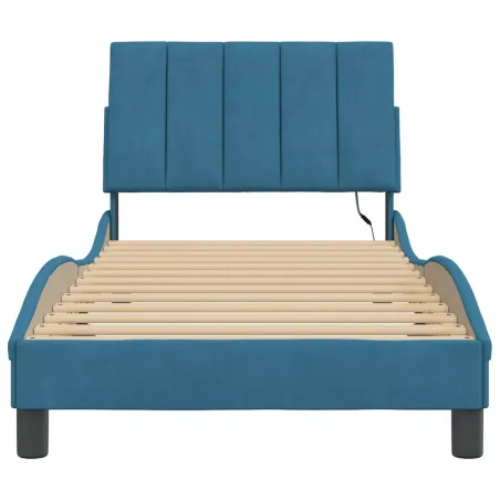 Cadre de lit avec LED sans matelas Hanko bleu 80x200 cm velours