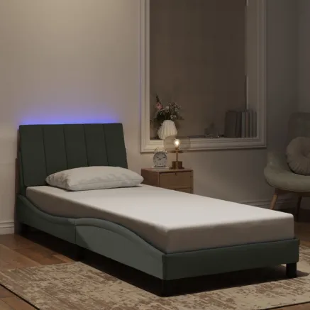 Cadre de lit avec LED sans matelas Hanko gris clair 90x190 cm velours