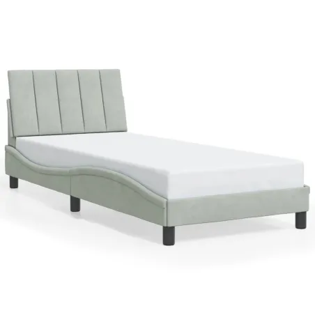 Cadre de lit avec LED sans matelas Hanko gris clair 90x190 cm velours