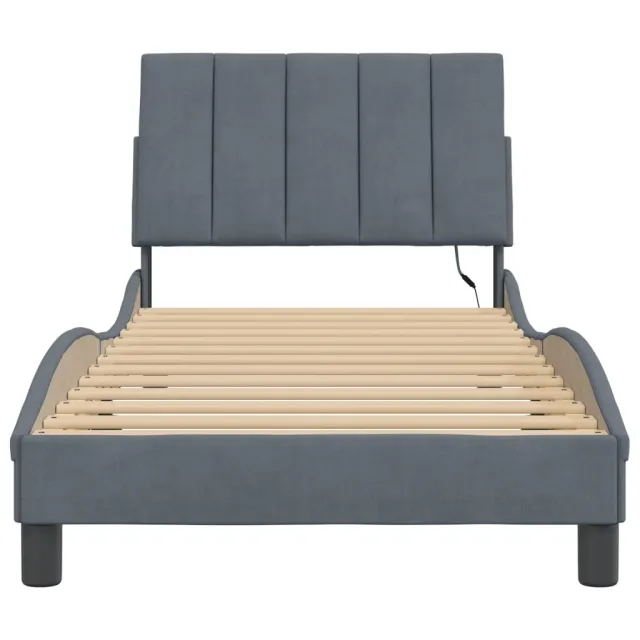 Cadre de lit avec LED sans matelas Hanko gris foncé 90x190 cm velours