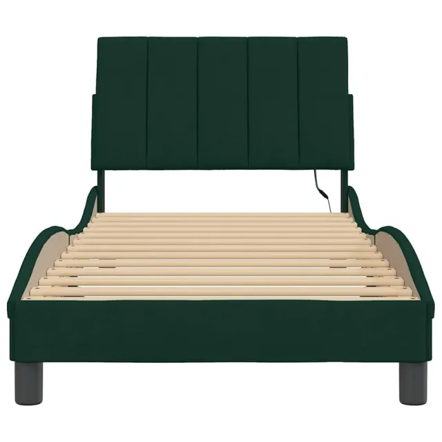 Cadre de lit avec LED sans matelas Hanko vert foncé 90x190 cm velours