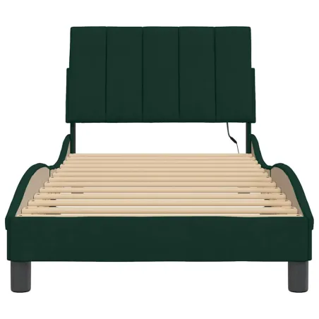Cadre de lit avec LED sans matelas Hanko vert foncé 90x190 cm velours