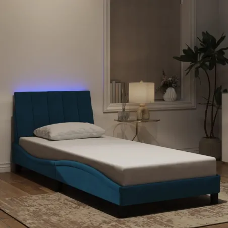 Cadre de lit avec LED sans matelas Hanko bleu 90x190 cm velours