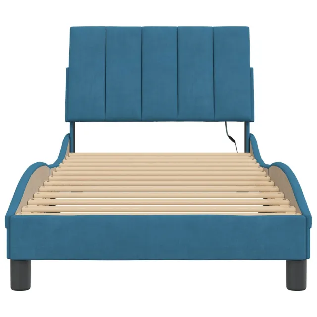 Cadre de lit avec LED sans matelas Hanko bleu 90x190 cm velours