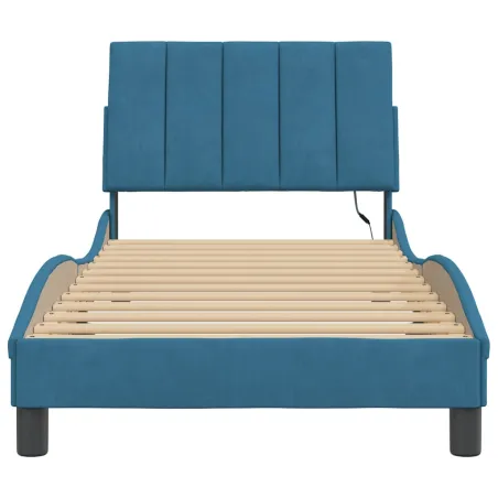 Cadre de lit avec LED sans matelas Hanko bleu 90x190 cm velours