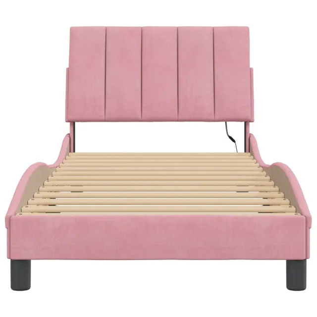 Cadre de lit avec LED sans matelas Hanko rose 90x190 cm velours
