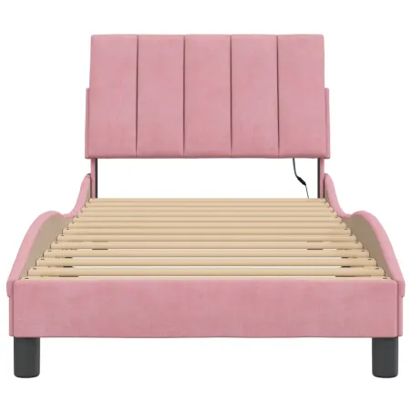 Cadre de lit avec LED sans matelas Hanko rose 90x190 cm velours