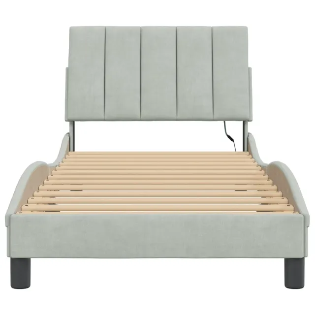 Cadre de lit avec LED sans matelas Hanko gris clair 90x200 cm velours