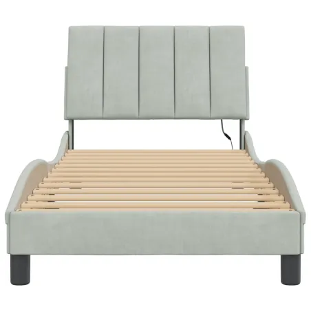 Cadre de lit avec LED sans matelas Hanko gris clair 90x200 cm velours