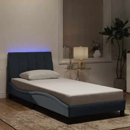 Cadre de lit avec LED sans matelas Hanko gris foncé 90x200 cm velours
