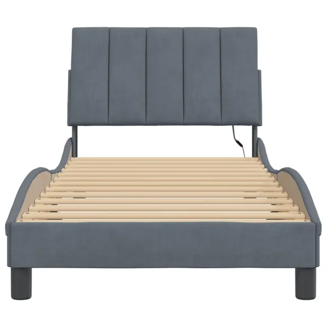 Cadre de lit avec LED sans matelas Hanko gris foncé 90x200 cm velours