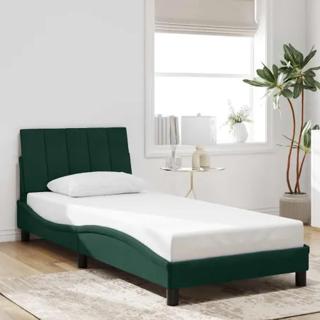 Cadre de lit avec LED sans matelas Hanko vert foncé 90x200 cm velours