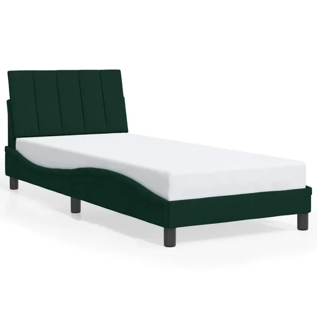 Cadre de lit avec LED sans matelas Hanko vert foncé 90x200 cm velours