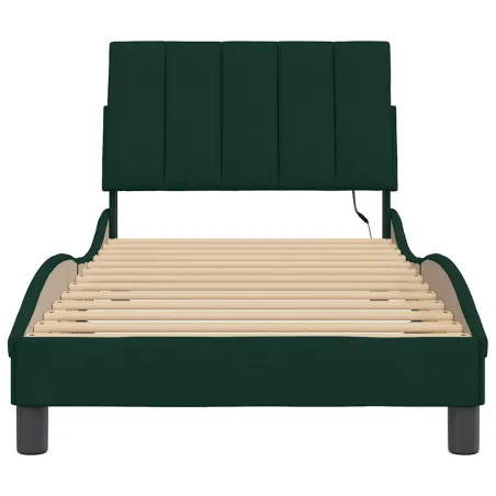 Cadre de lit avec LED sans matelas Hanko vert foncé 90x200 cm velours