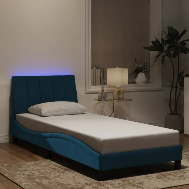 Cadre de lit avec LED sans matelas Hanko bleu 90x200 cm velours