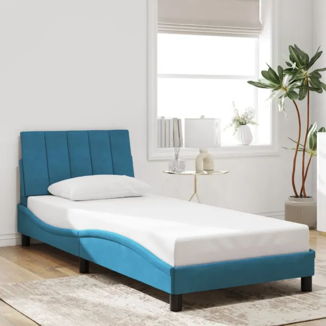 Cadre de lit avec LED sans matelas Hanko bleu 90x200 cm velours