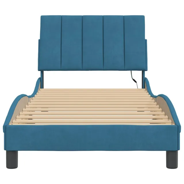 Cadre de lit avec LED sans matelas Hanko bleu 90x200 cm velours