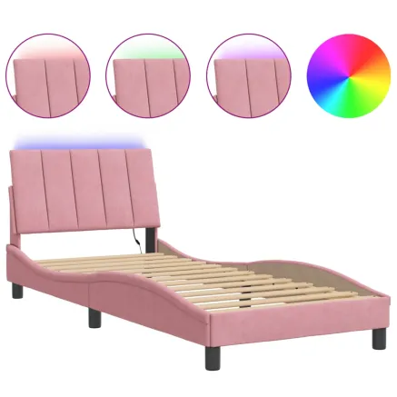 Cadre de lit avec LED sans matelas Hanko rose 90x200 cm velours 2