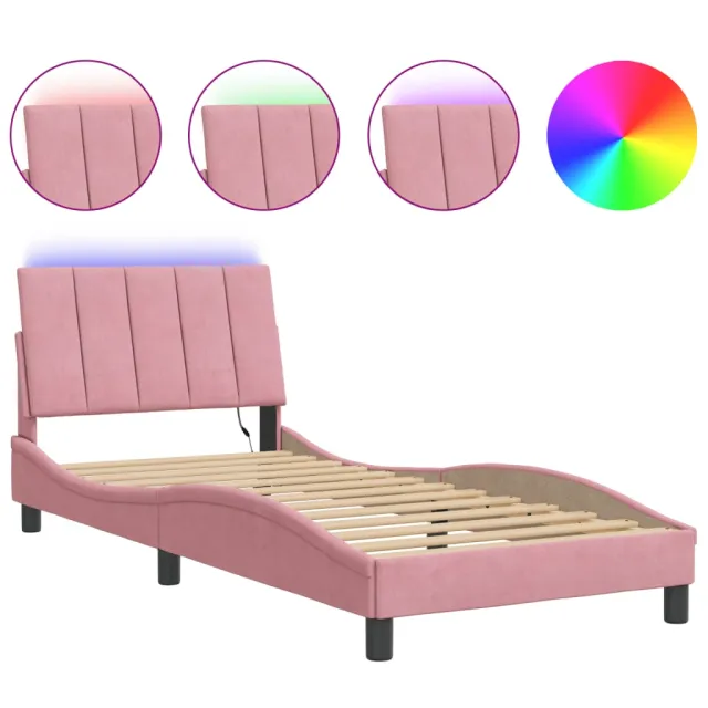 Cadre de lit avec LED sans matelas Hanko rose 90x200 cm velours